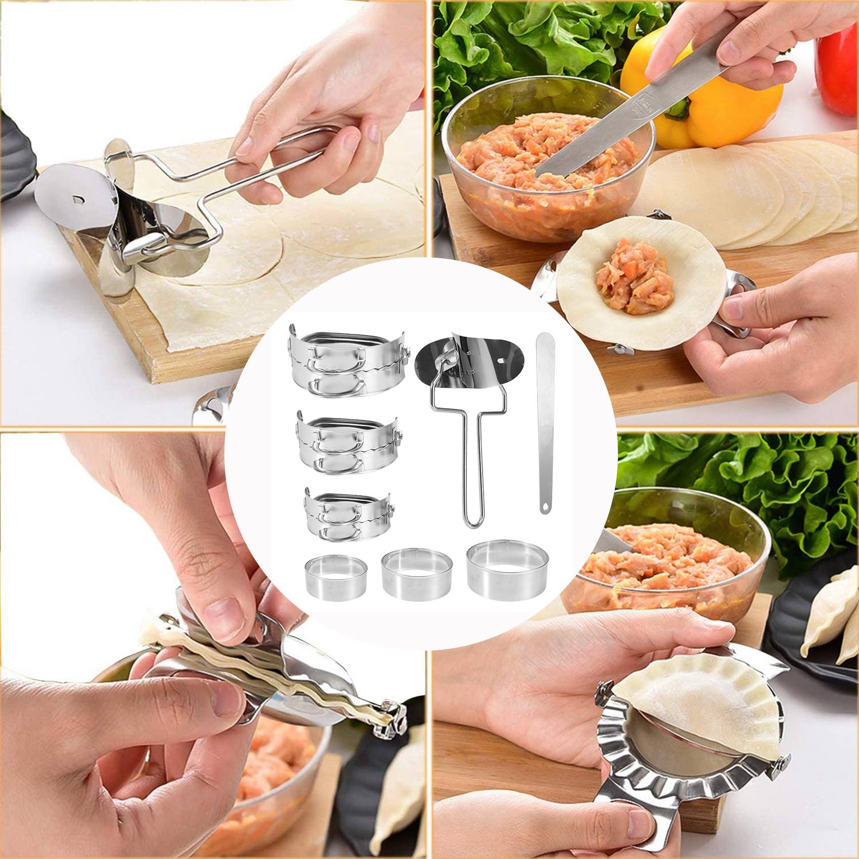 Gyoza Dumpling Maker - ชุดทำเกี๊ยว ABKW 8 ชิ้น พร้อมแม่พิมพ์กดและที่ตัด สำหรับทำเกี๊ยวซ่าและเกี๊ยวจีน