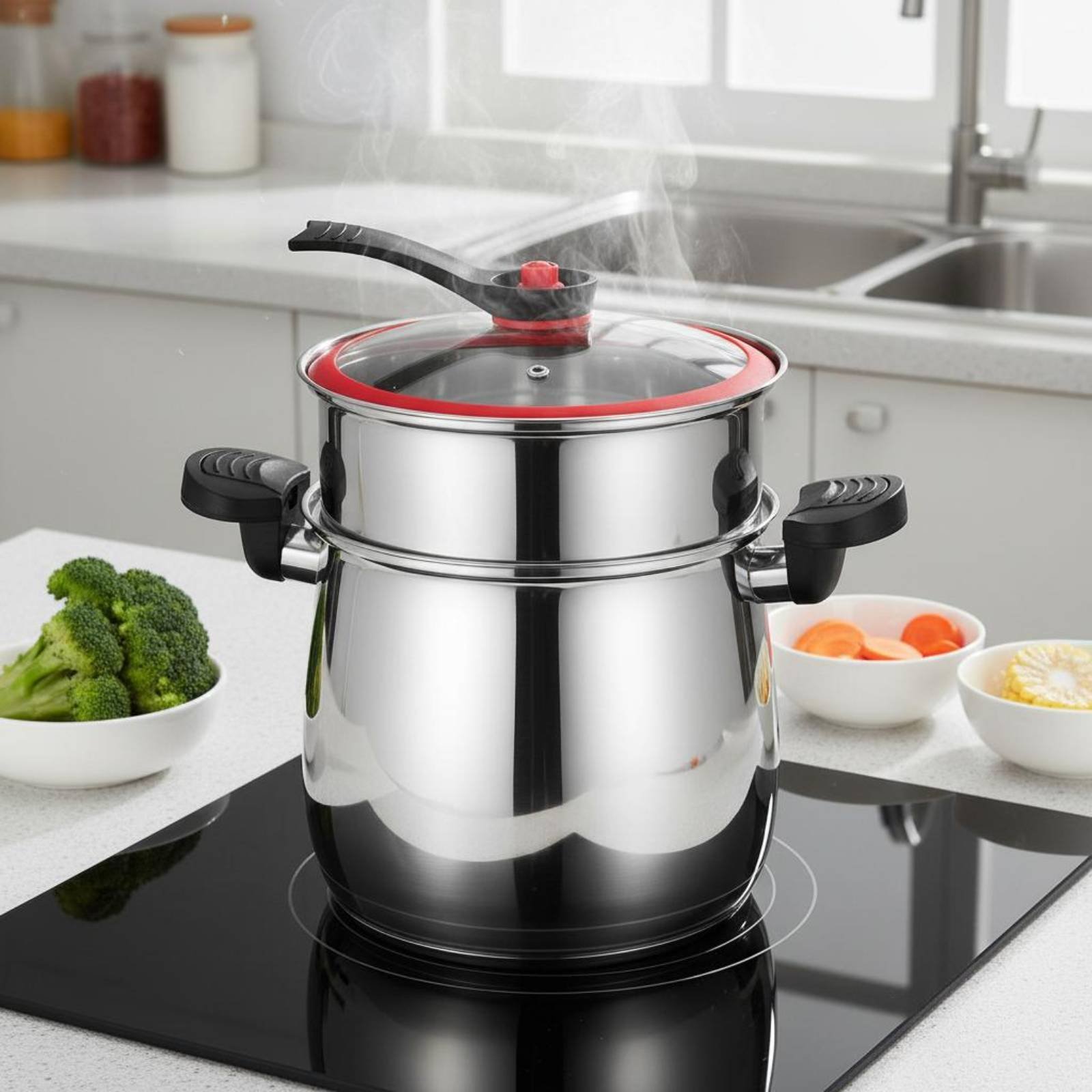 Home Cooking Gas - หม้ออัดแรงดันขนาดเล็ก ให้ความร้อนสม่ำเสมอ หม้อนึ่งสองชั้น ซ้อนกันได้ ใช้งานง่าย ทำความสะอาดง่าย
