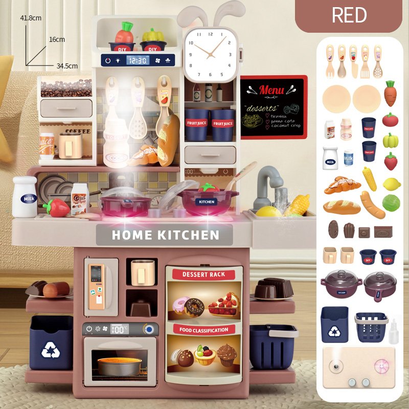 Home Cooking Cookbook - ชุดเครื่องครัวของเล่นห้องครัวทำอาหารเด็กขนาดใหญ่41ซม. ชุดจำลองสเปรย์เสียงอาหาร kado ulang tahun ของเล่นสำหรับเด็กผู้หญิง